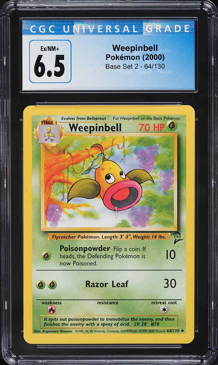 2000 Pokemon Base Set 2 Weepinbell #64 CGC 6.5 EXMT+