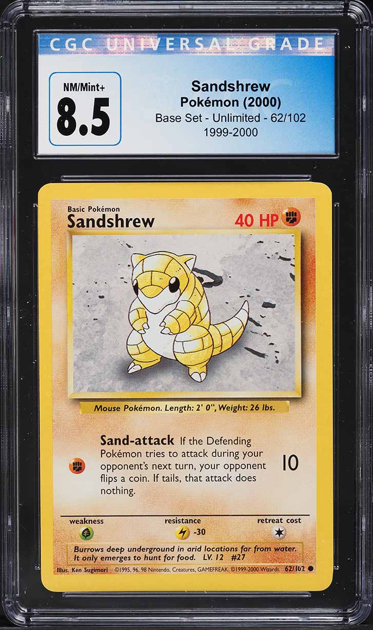 1999-2000 Pokemon Base Set Sandshrew #62 CGC 8.5 NM-MT+