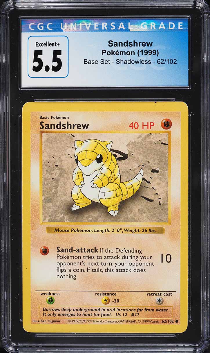 1999 Pokemon Base Set Shadowless Sandshrew #62 CGC 5.5 EX+