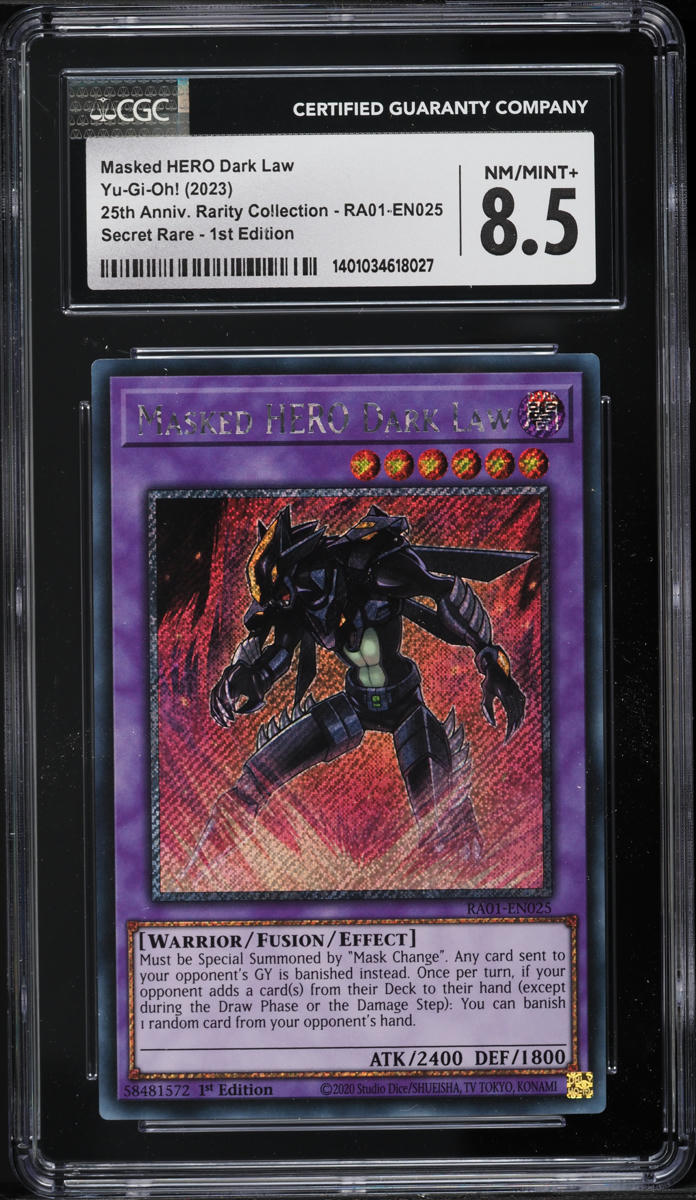 2023 Yu-Gi-Oh! 25th Anniversary 1st Ed Masked HERO Dark Law #RA01-EN025 CGC 8.5