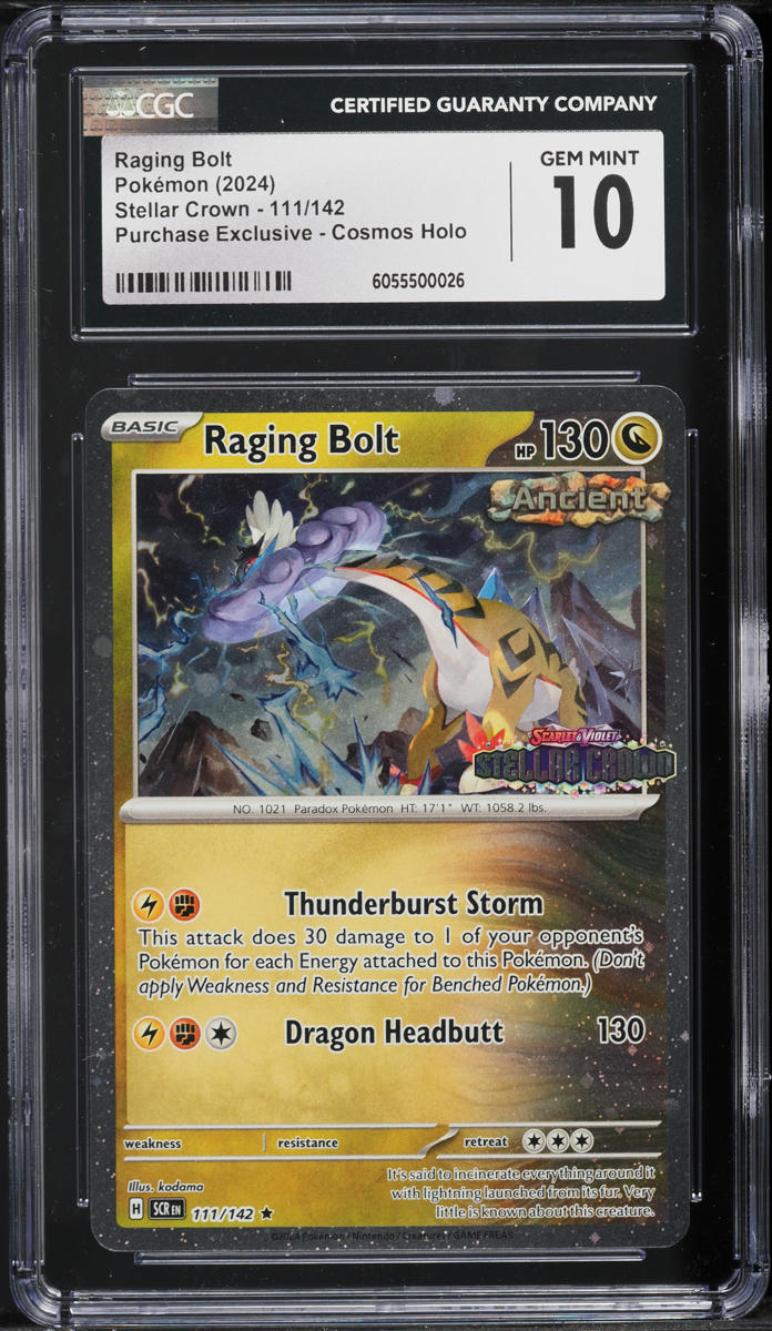 2024 Pokemon SWSH Stellar Crown Exclusive Cosmos Holo Raging Bolt #111 CGC 10