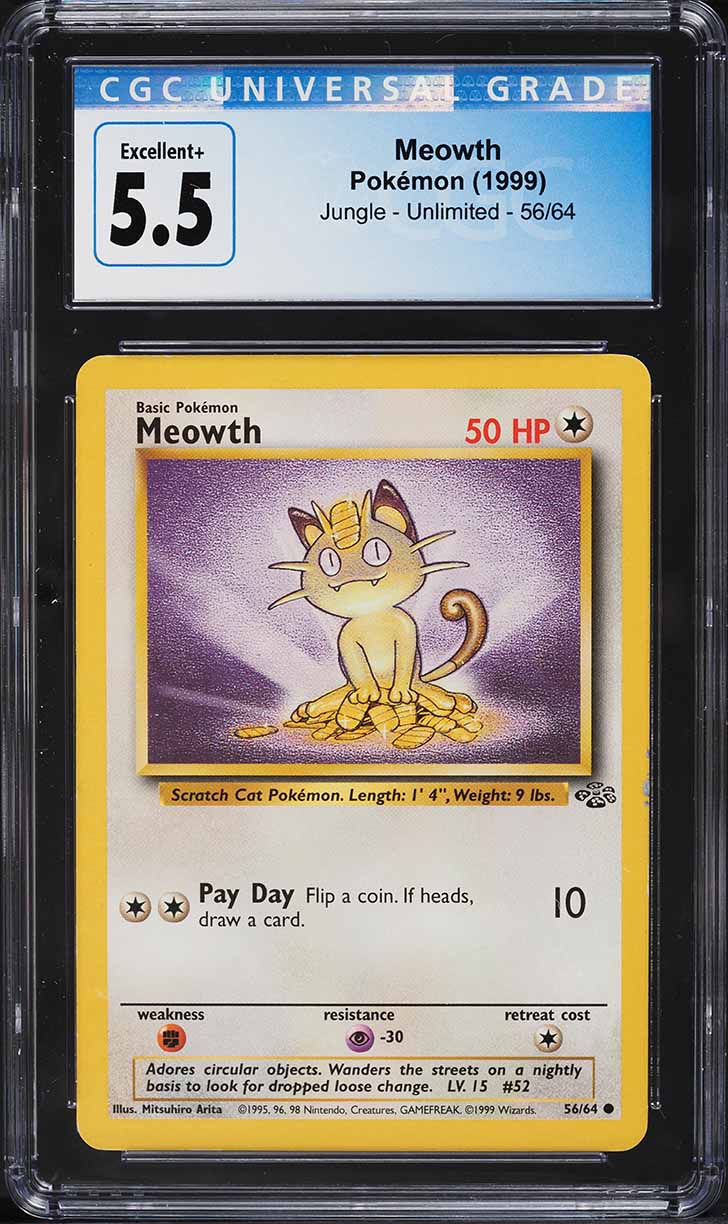 1999 Pokemon Jungle Meowth #56 CGC 5.5 EX+