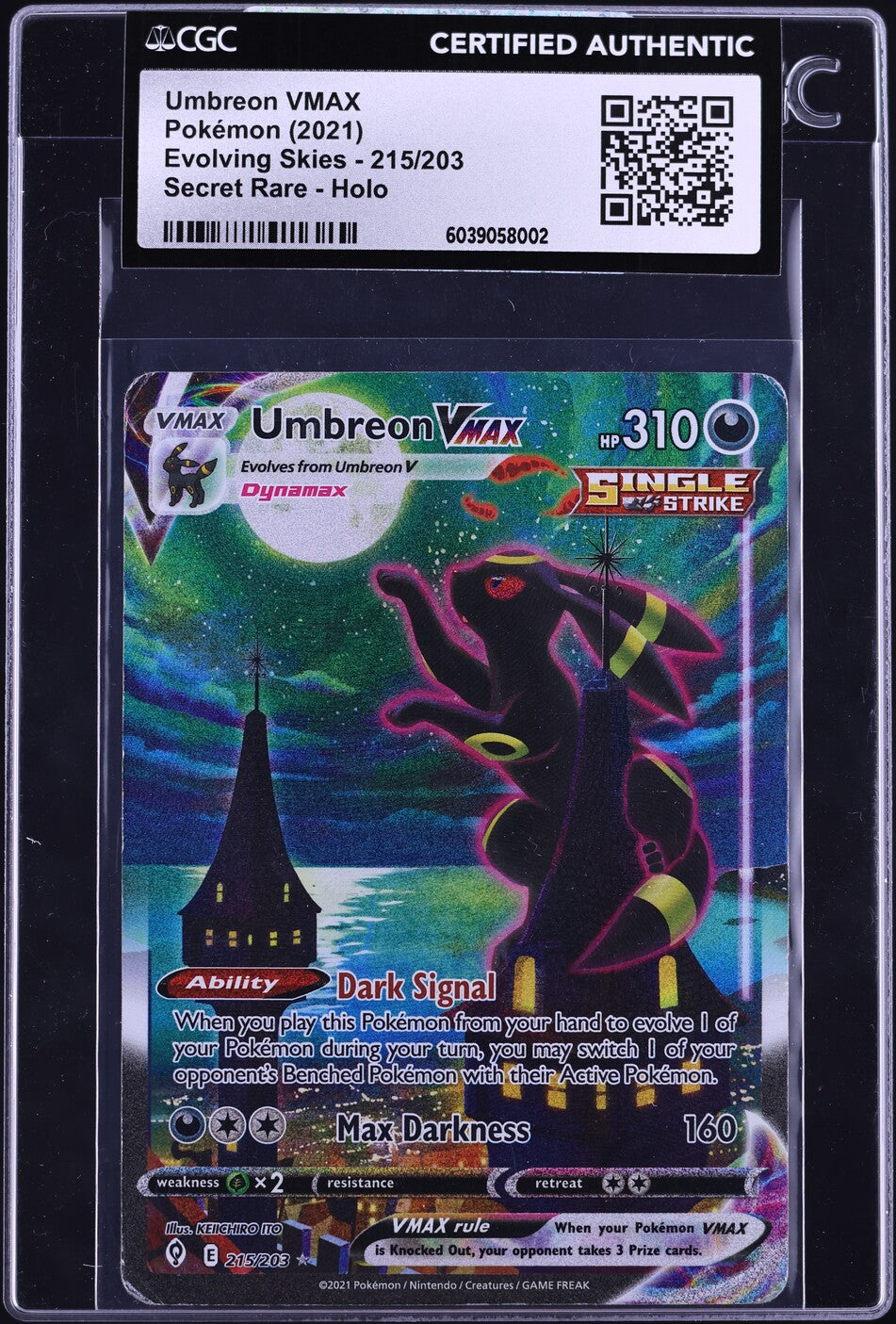 2021 Pokemon Sword & Shield Evolving Skies Alt Art Umbreon VMAX #215 CGC AUTH