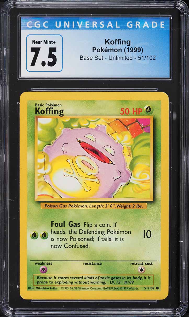 1999 Pokemon Base Set Koffing #51 CGC 7.5 NRMT+