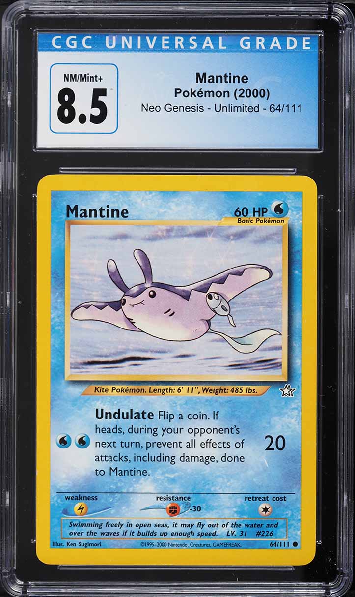 2000 Pokemon Neo Genesis Mantine #64 CGC 8.5 NM-MT+