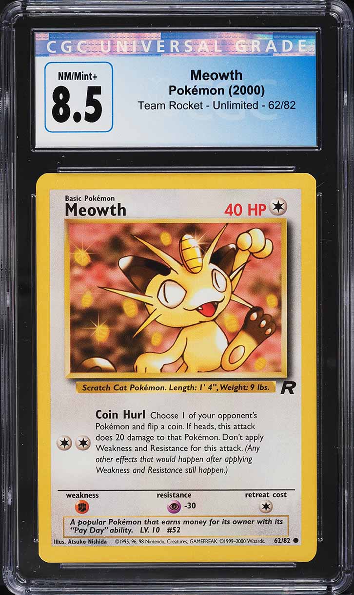 2000 Pokemon Team Rocket Meowth #62 CGC 8.5 NM-MT+