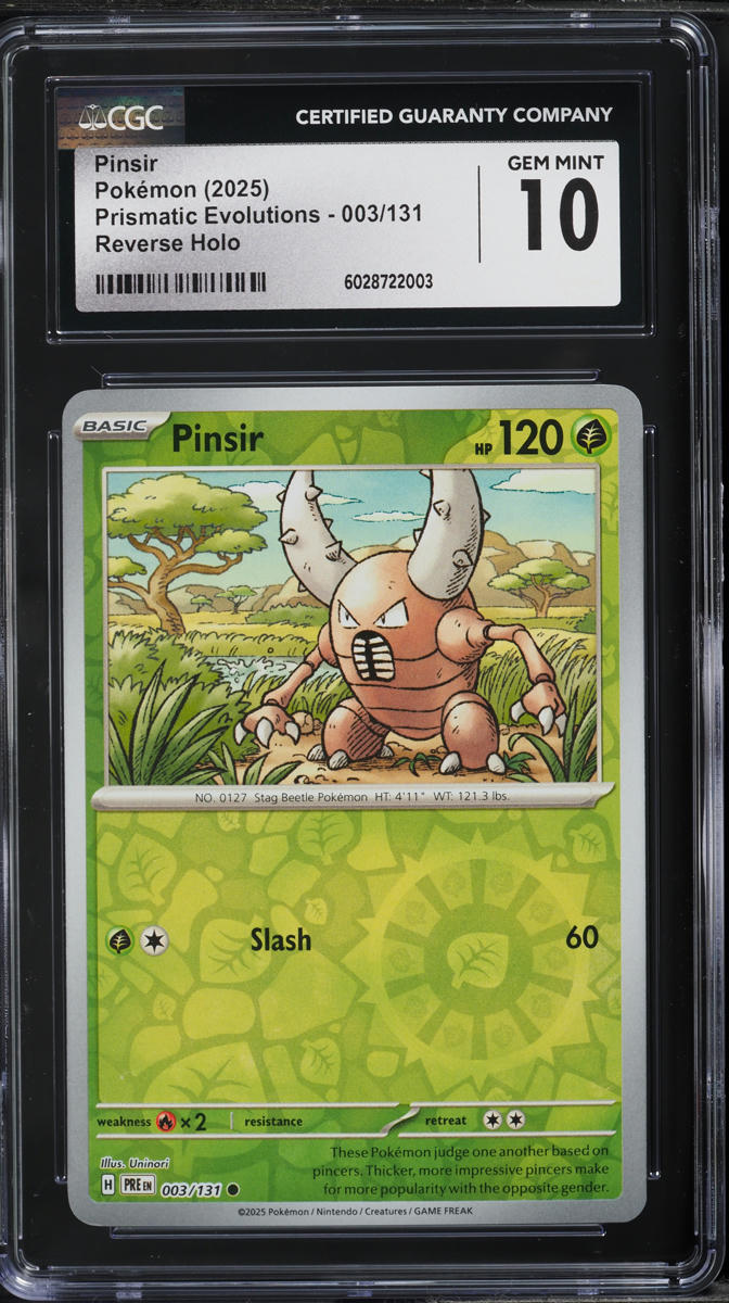 2025 Pokemon SV Prismatic Evolutions Reverse Holo Pinsir #3 CGC 10 GEM MINT