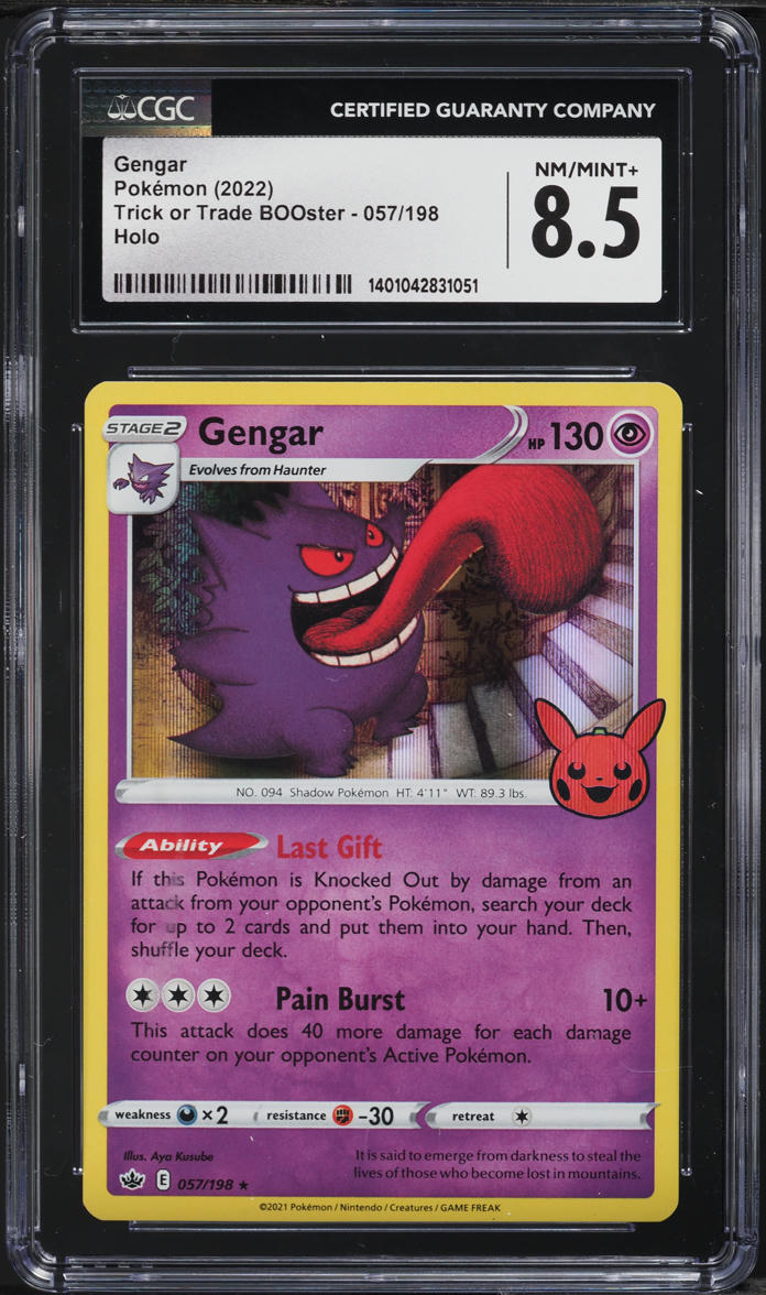 2022 Pokemon SWSH Brilliant Stars Trick Or Trade Holo Gengar #57 CGC 8.5 NM-MT+