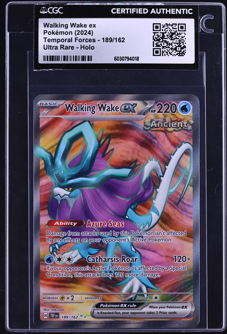 2024 Pokemon SV Temporal Forces Full Art Walking Wake ex #189 CGC AUTH