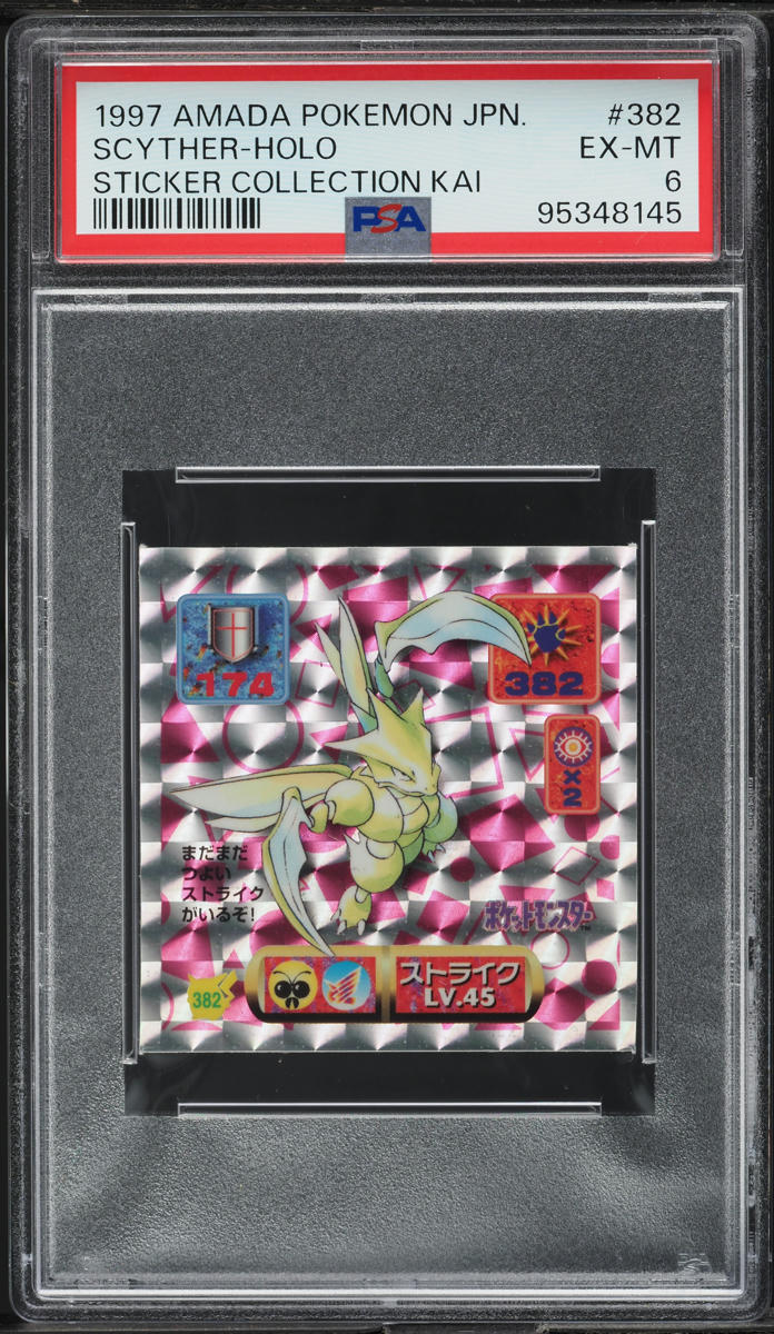 1997 Pokemon Japanese Amada Sticker Collection Kai Holo Scyther #382 PSA 6 EXMT