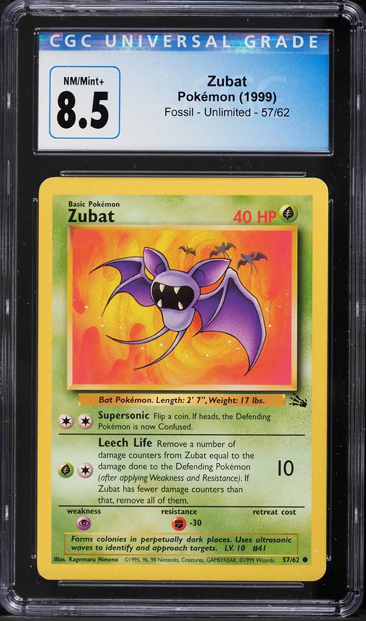 1999 Pokemon Fossil Zubat #57 CGC 8.5 NM-MT+