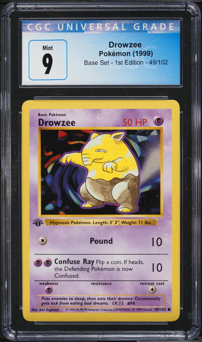 1999 Pokemon Base Set Shadowless 1st Edition Drowzee #49 CGC 9 MINT