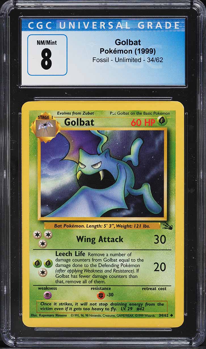 1999 Pokemon Fossil Golbat #34 CGC 8 NM-MT