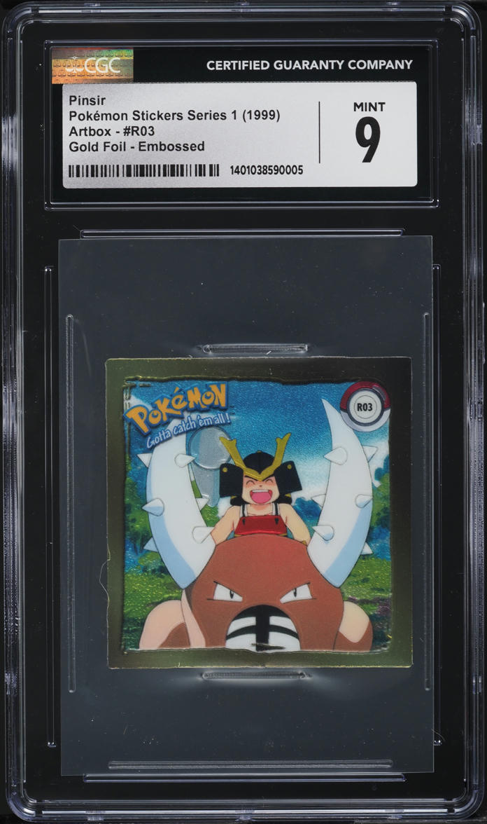 1999 Pokemon Stickers Series 1 Artbox Gold Foil Embossed Pinsir #R03 CGC 9 MINT