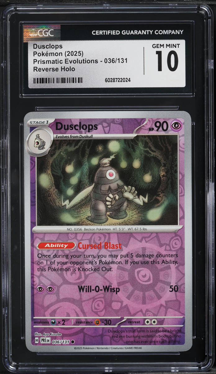 2025 Pokemon SV Prismatic Evolutions Reverse Holo Dusclops #36 CGC 10 GEM MINT