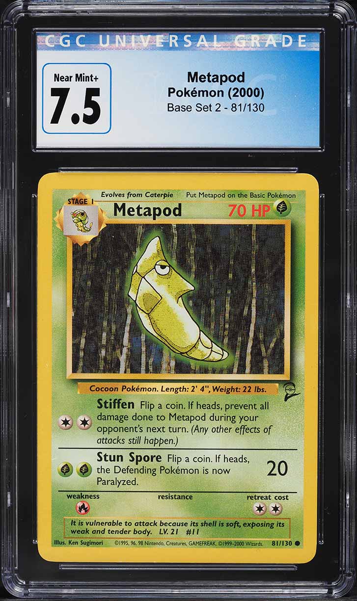 2000 Pokemon Base Set 2 Metapod #81 CGC 7.5 NRMT+