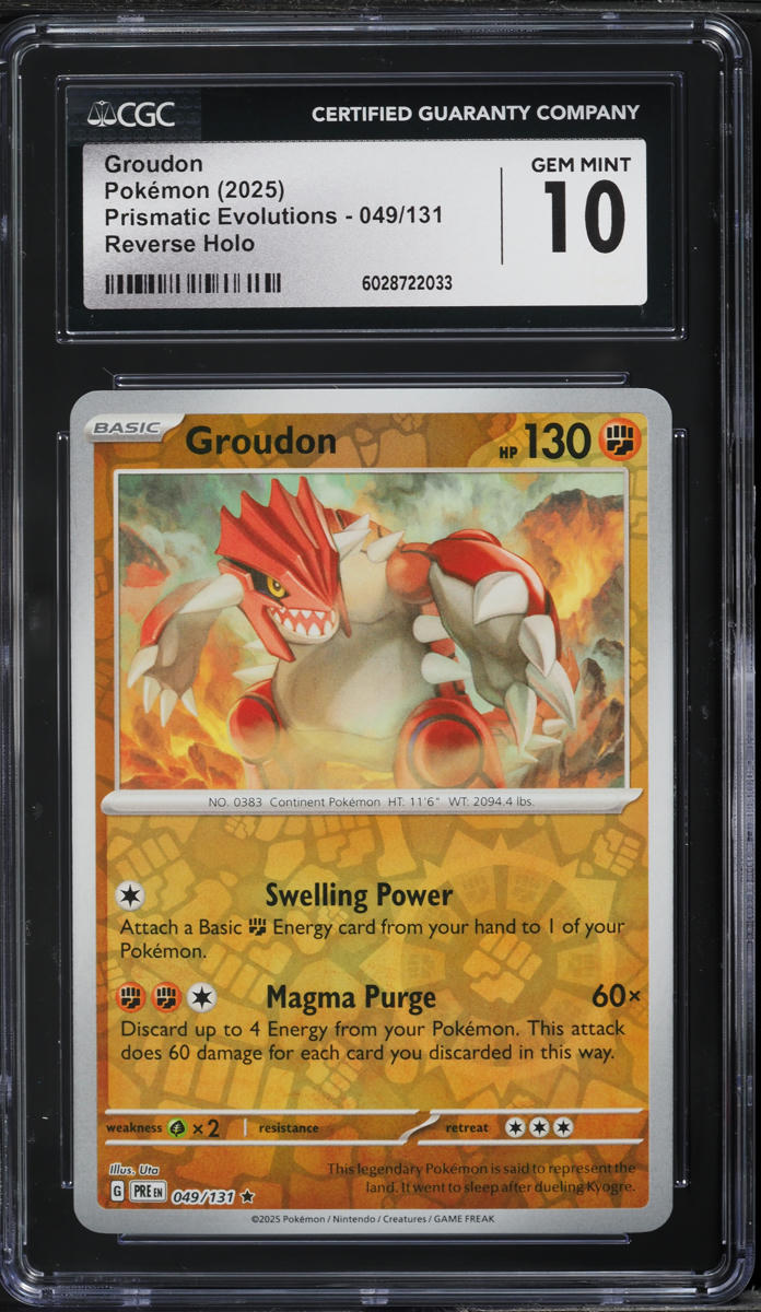 2025 Pokemon SV Prismatic Evolutions Reverse Holo Groudon #49 CGC 10 GEM MINT
