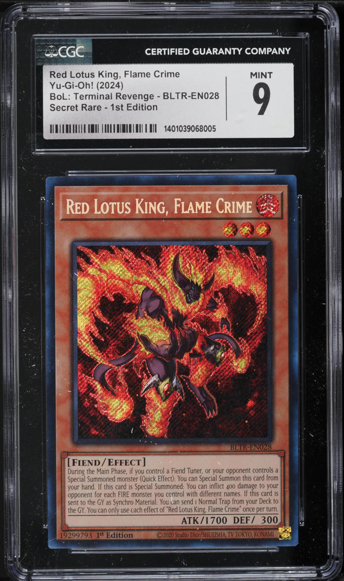 2024 Yu-Gi-Oh! BLTR 1st Edition Red Lotus King, Flame Crime #BLTR-EN028 CGC 9