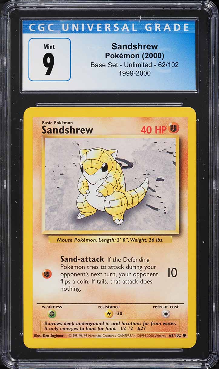 1999-2000 Pokemon Base Set Sandshrew #62 CGC 9 MINT