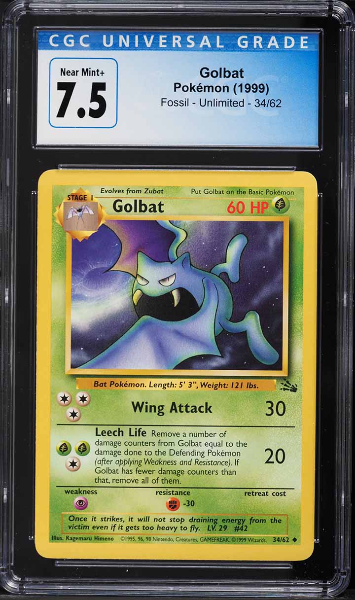 1999 Pokemon Fossil Golbat #34 CGC 7.5 NRMT+