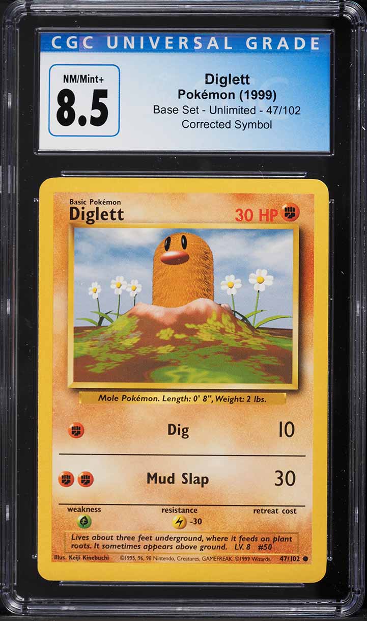 1999 Pokemon Base Set Corrected Symbol Diglett #47 CGC 8.5 NM-MT+