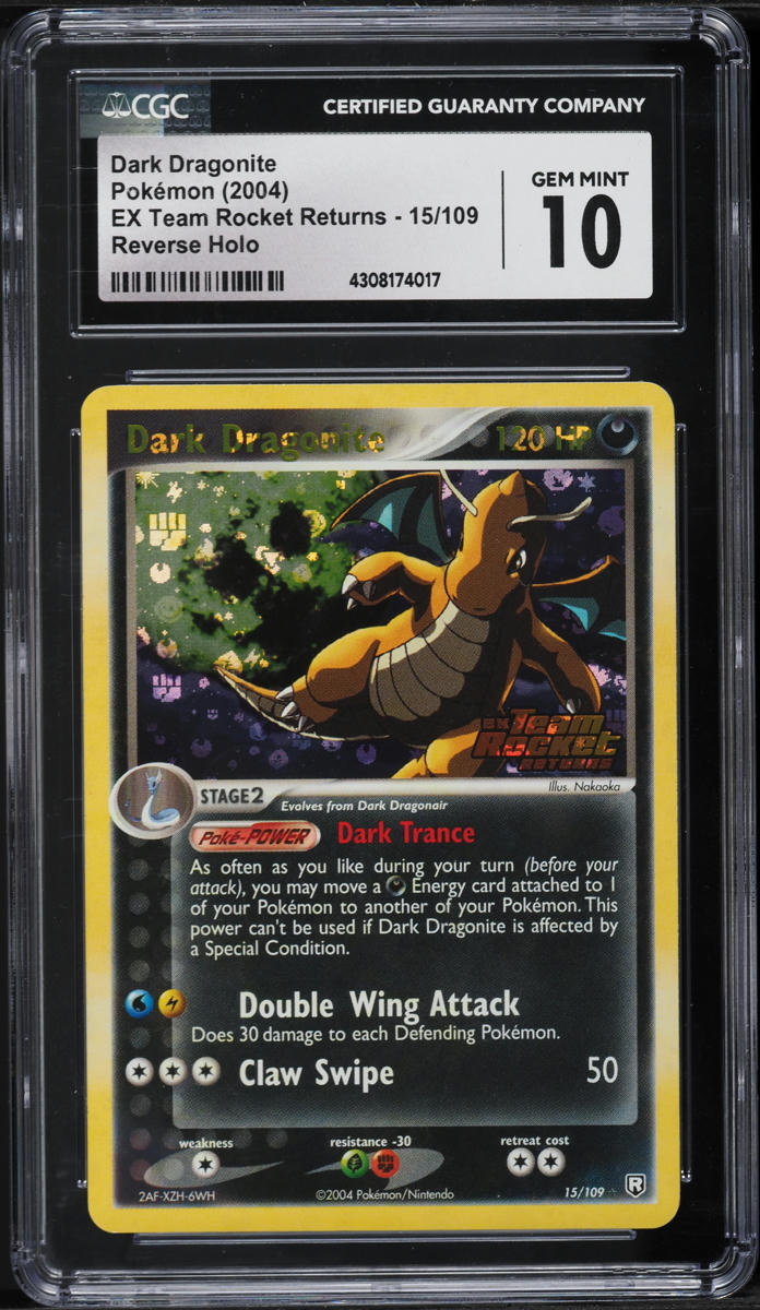 2004 Pokemon EX Team Rocket Returns Reverse Holo Dark Dragonite #15 CGC 10 GEM