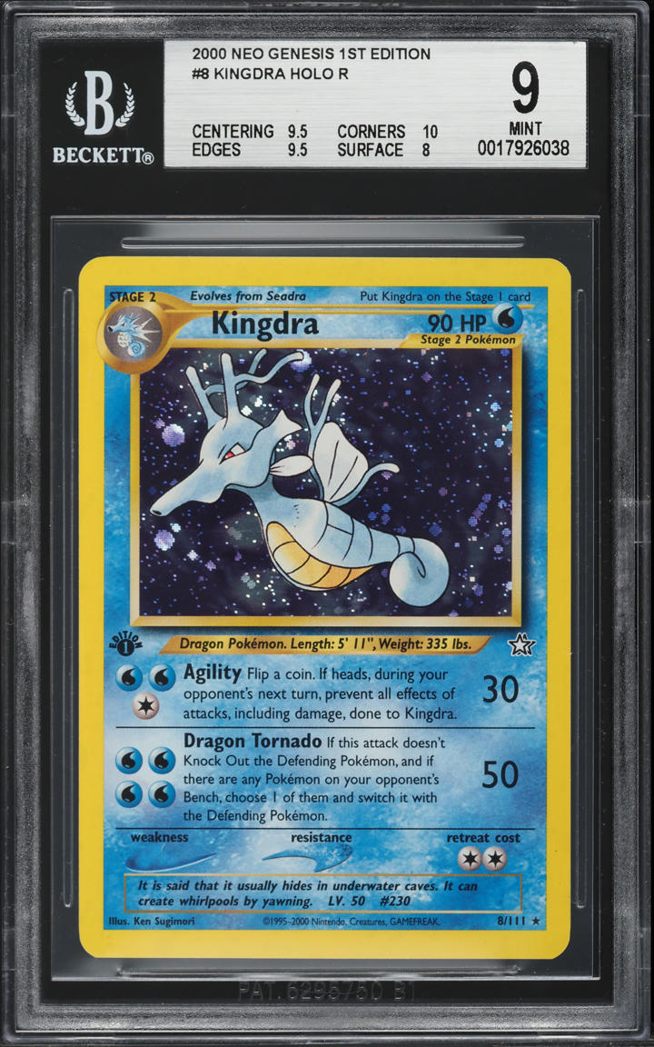 2000 Pokemon Neo Genesis 1st Edition Holo Kingdra #8 BGS 9 MINT