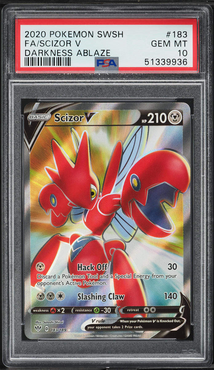 2020 Pokemon SWSH Darkness Ablaze Full Art Scizor V #183 PSA 10 GEM MINT