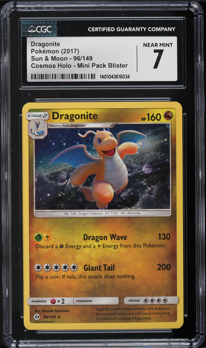 2017 Pokemon Sun & Moon Mini Pack Blister Cosmos Holo Dragonite #96 CGC 7 NRMT