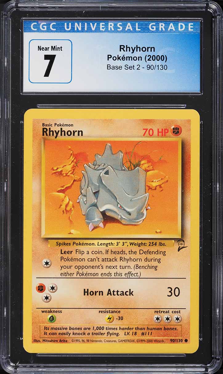 2000 Pokemon Base Set 2 Rhyhorn #90 CGC 7 NRMT