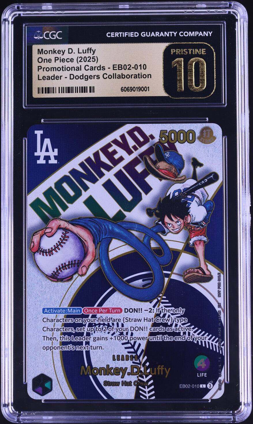2025 One Piece Promo Dodgers Collab Monkey D. Luffy #EB02-010 CGC 10 PRISTINE