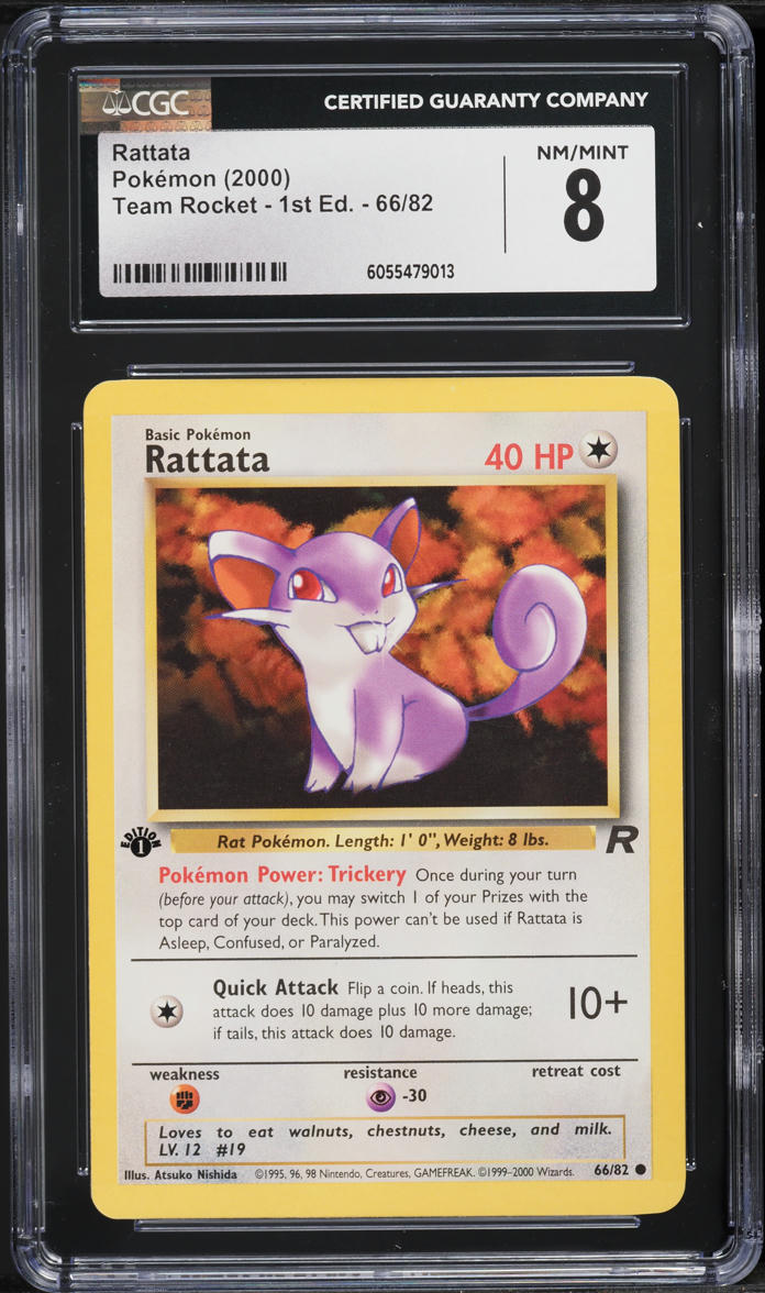 2000 Pokemon Team Rocket 1st Edition Rattata #66 CGC 8 NM-MT
