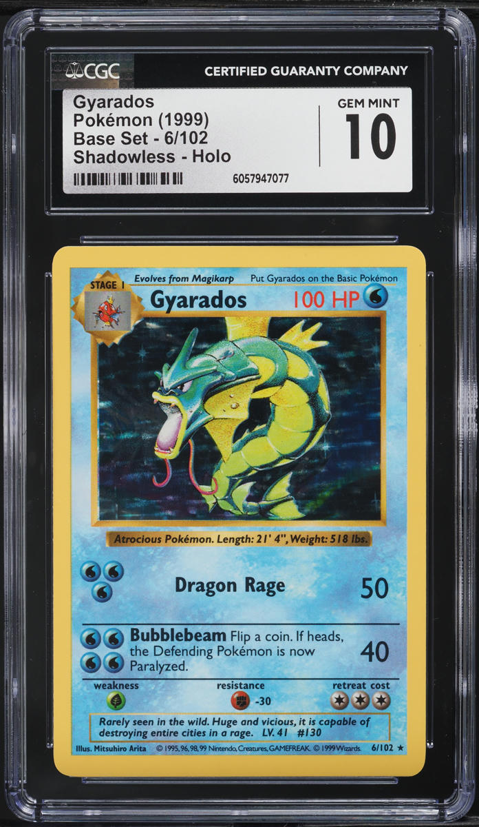 1999 Pokemon Base Set Shadowless Holo Gyarados #6 CGC 10 GEM MINT