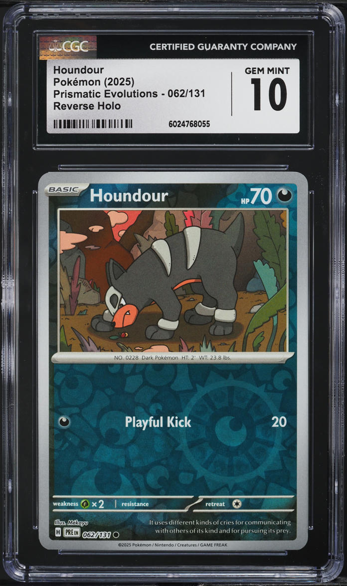 2025 Pokemon SV Prismatic Evolutions Reverse Holo Houndour #62 CGC 10 GEM MINT