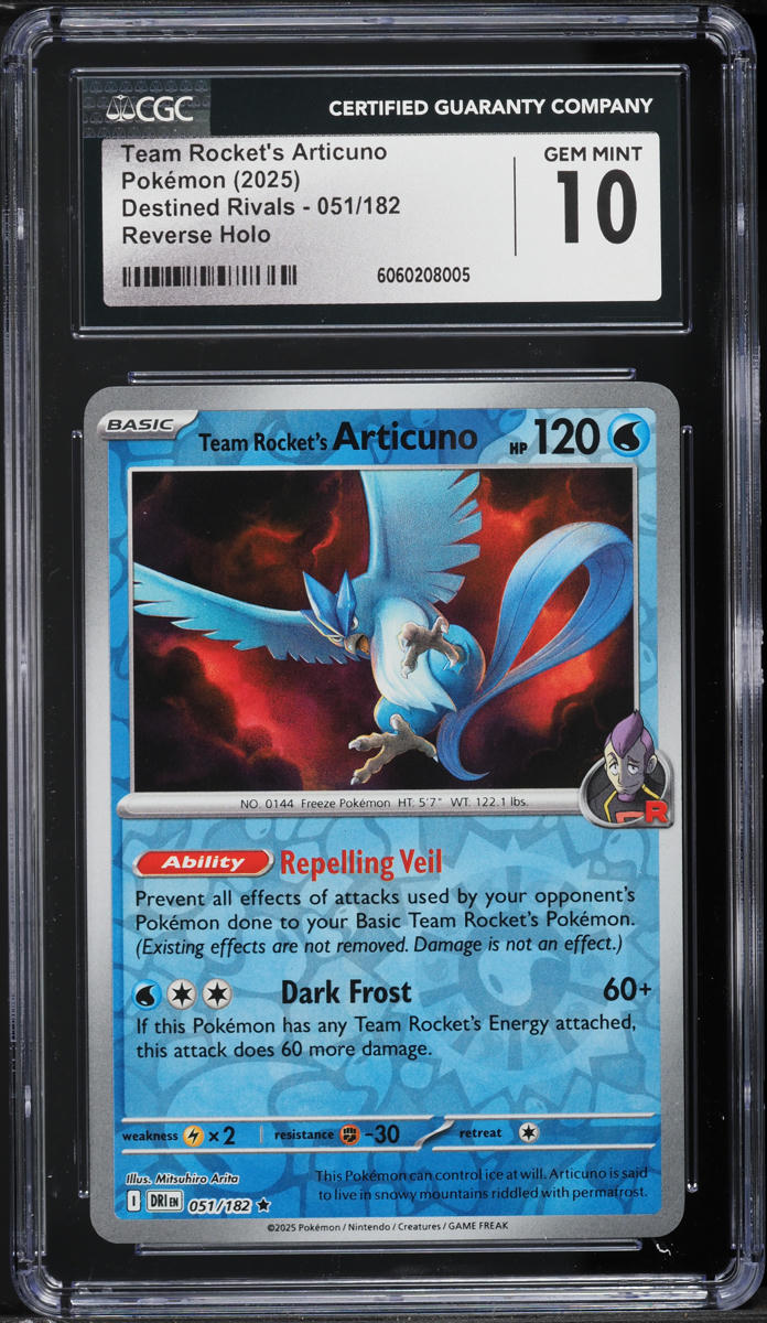 2025 Pokemon SV Destined Rivals Reverse Holo Team Rocket's Articuno #051 CGC 10