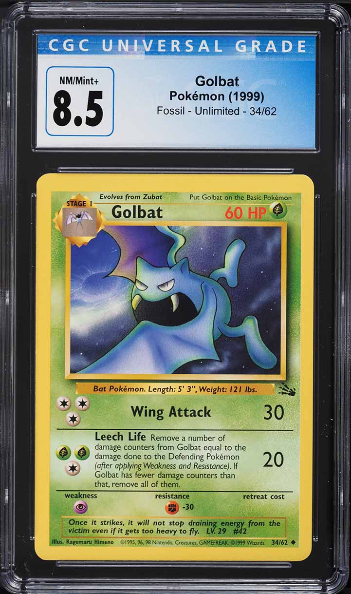 1999 Pokemon Fossil Golbat #34 CGC 8.5 NM-MT+