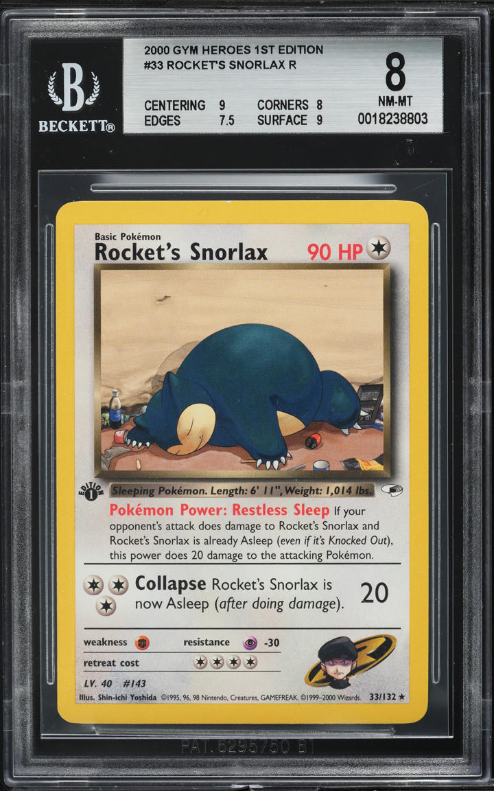 2000 Pokemon Gym Heroes 1st Edition Rocket's Snorlax #33 BGS 8 NM-MT