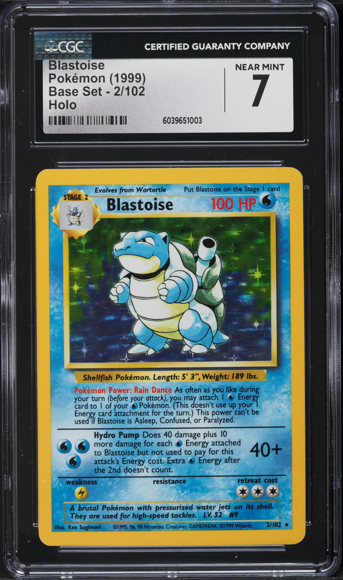 1999 Pokemon Base Set Holo Blastoise #2 CGC 7 NRMT