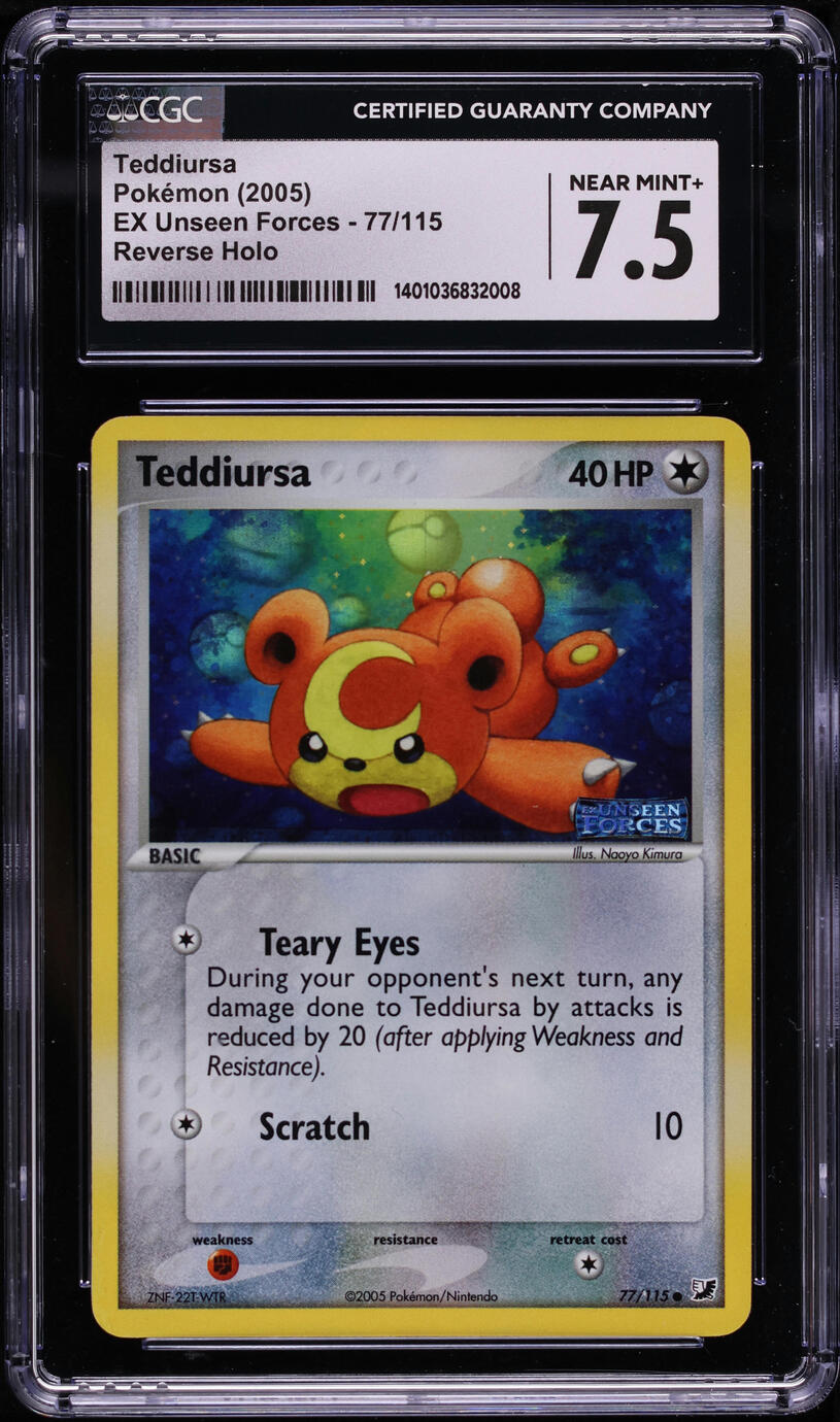 2005 Pokemon EX Unseen Forces Reverse Holo Teddiursa #77 CGC 7.5 NRMT+