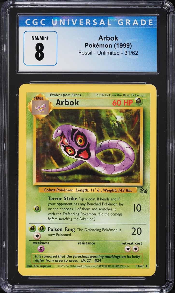 1999 Pokemon Fossil Arbok #31 CGC 8 NM-MT