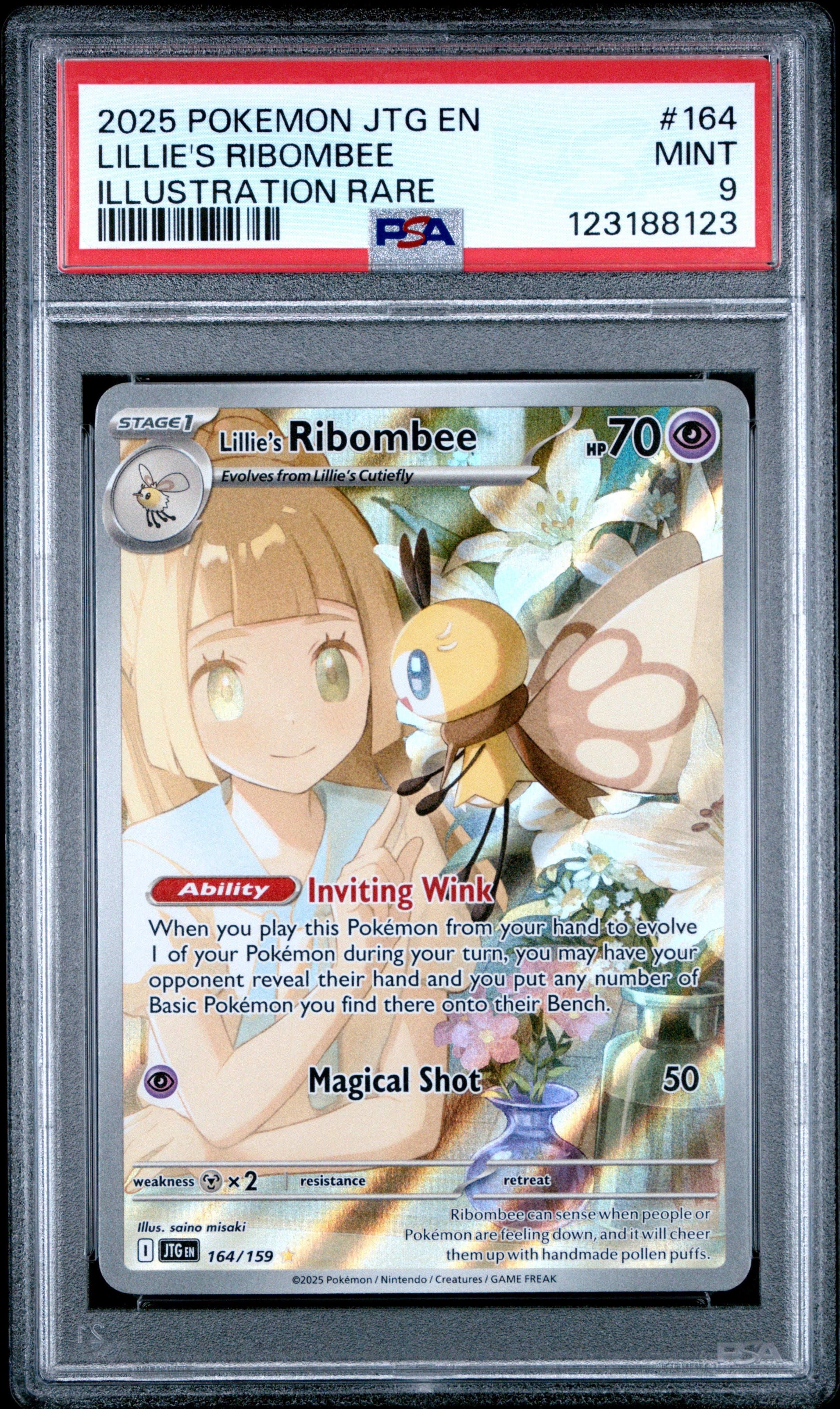 2025 Pokemon Journey Together Lillie's Ribombee #164 PSA 9