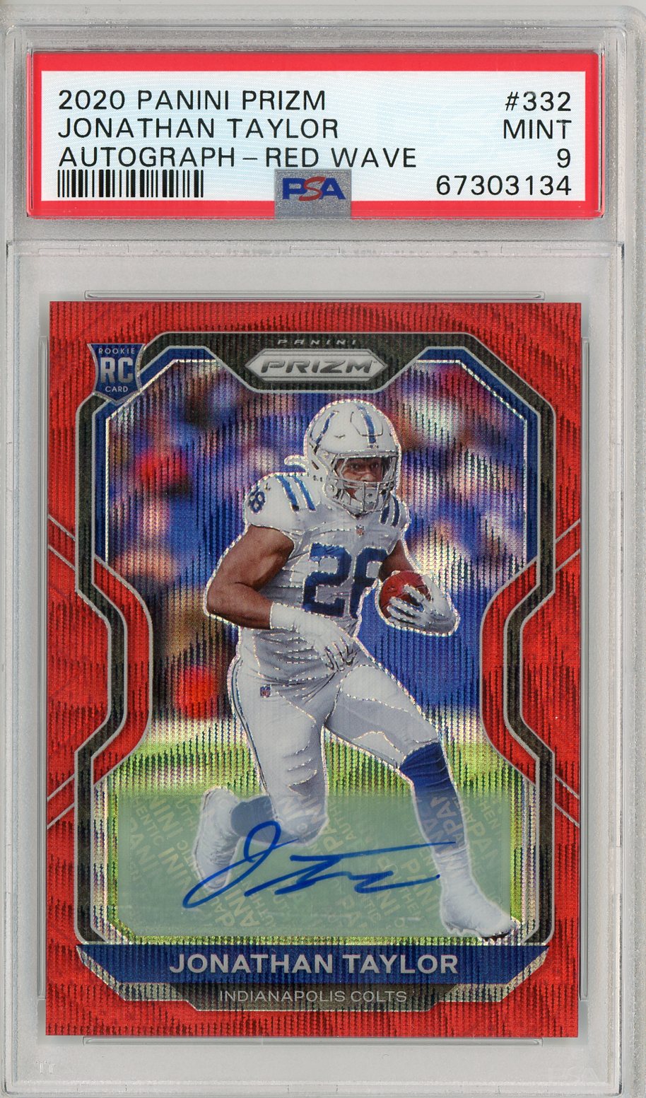 2020 Panini Prizm Rookie Autographs Red Wave Prizm Jonathan Taylor #332 PSA 9