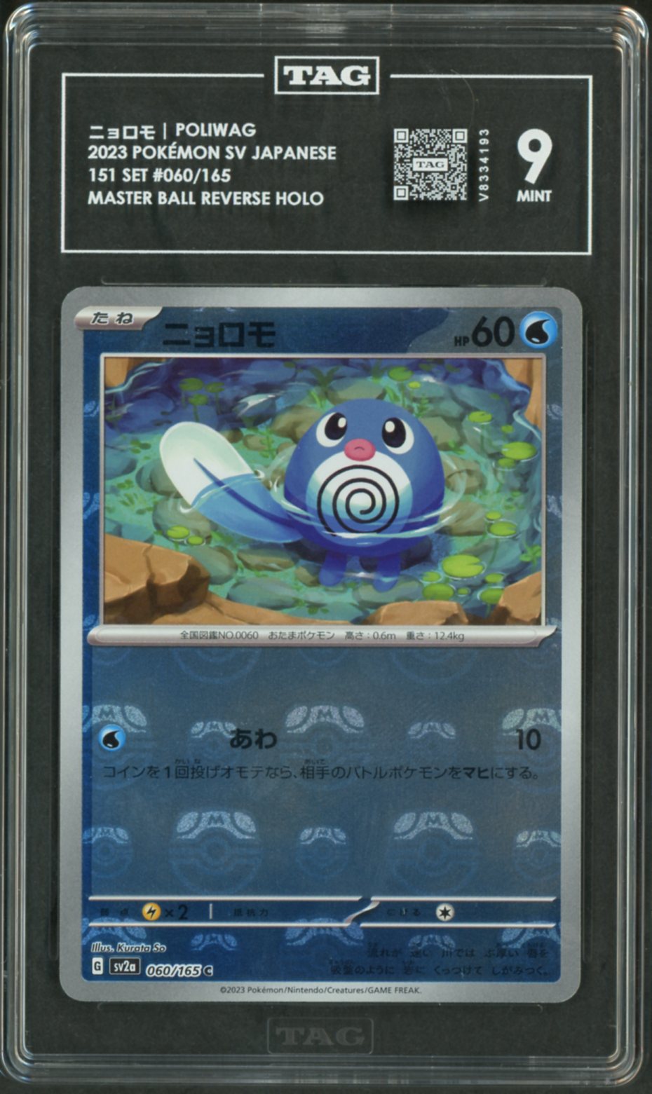 2023 Pokemon Japanese 151 Master Ball Poliwag #60 TAG 9