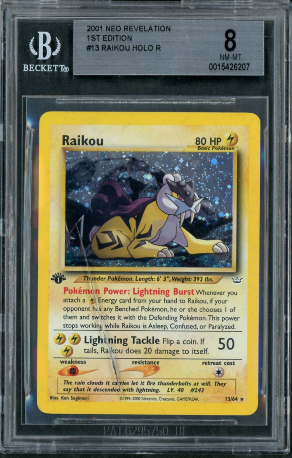 2001 Pokemon Neo Revelation 1st Edition Holo Raikou #13 BGS 8