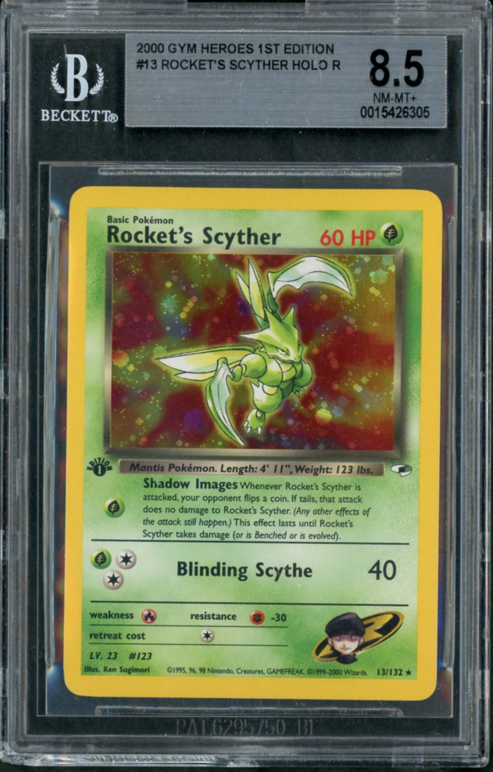 2000 Pokemon Gym Heroes 1st Edition Holo Rocket's Scyther #13 BGS 8.5