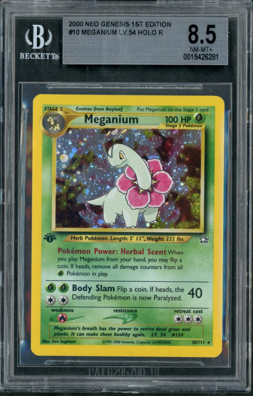 2000 Pokemon Neo Genesis 1st Edition Holo Level 54 Meganium #10 BGS 8.5