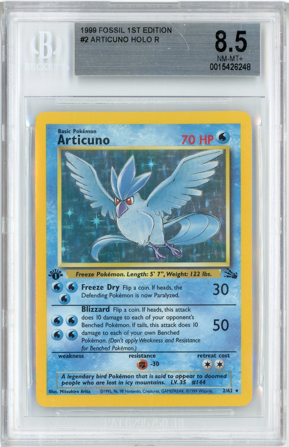 1999 Pokemon Fossil 1st Edition Articuno #2 BGS 8.5