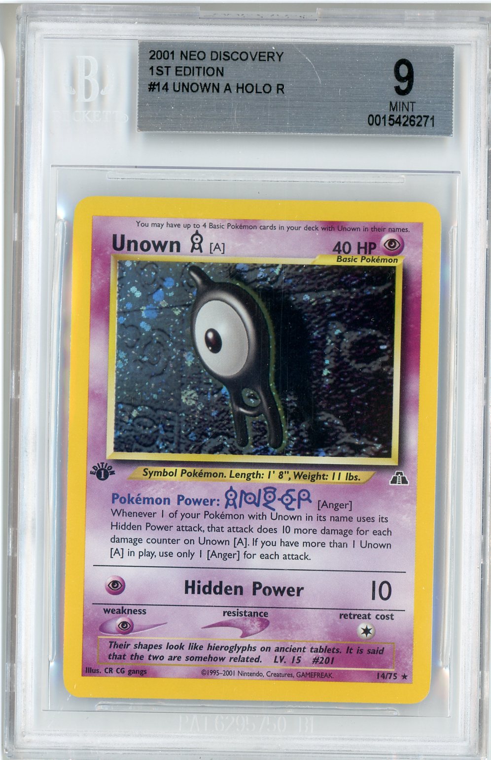 2001 Pokemon Neo Discovery 1st Edition Unown #14 BGS 9
