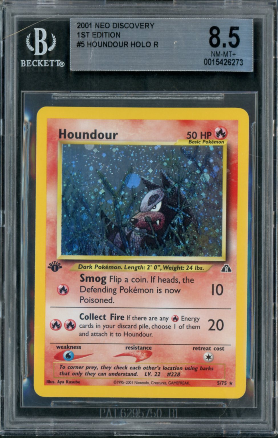 2001 Pokemon Neo Discovery 1st Edition Holo Houndour #5 BGS 8.5