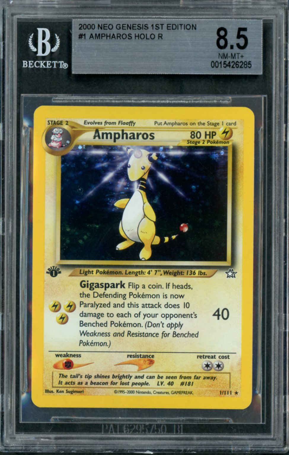 2000 Pokemon Neo Genesis 1st Edition Holo Ampharos #1 BGS 8.5